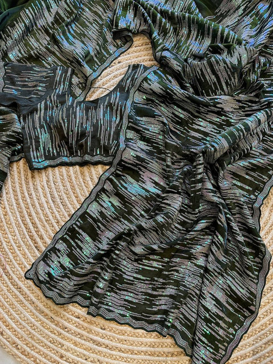 Hand-Embroidered Timeless-Black Jimmy Choo Saree with Blouse
