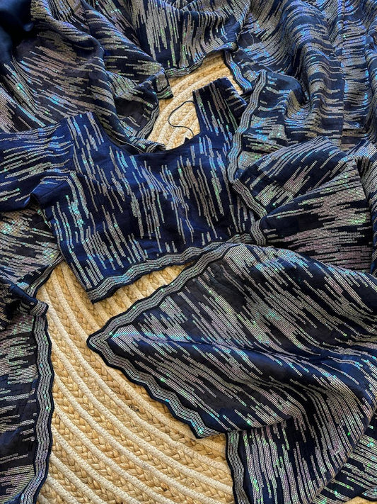 Hand-Embroidered Navy-Blue Jimmy Choo Saree with Blouse